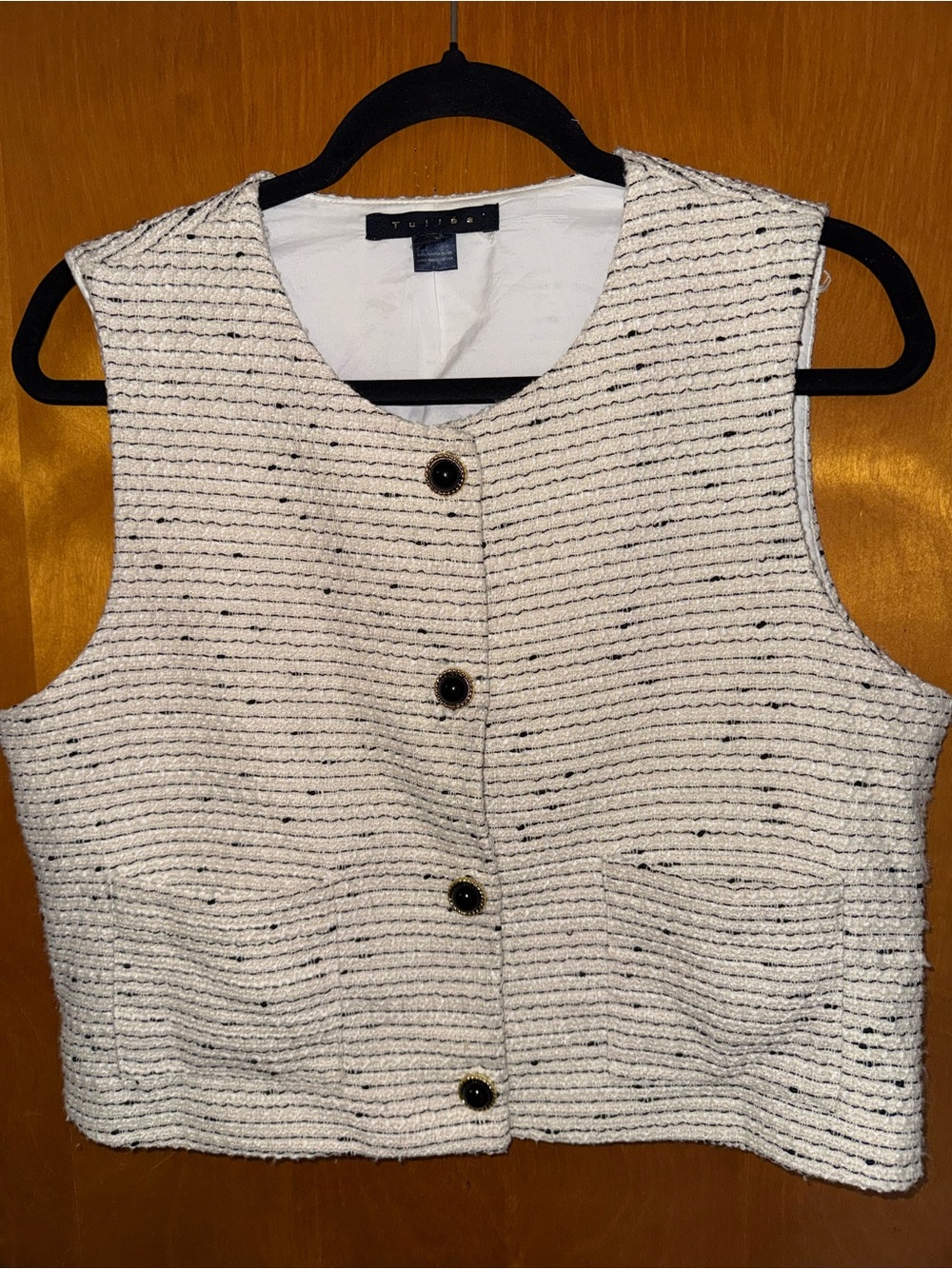 Cream Tweed Button-Front Sleeveless Vest